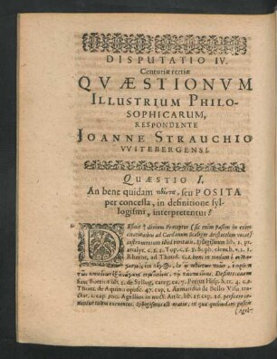 Disputatio IV. ... Respondente Joanne Strauchio