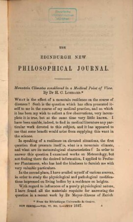 The Edinburgh new philosophical journal. 6, 6. 1857