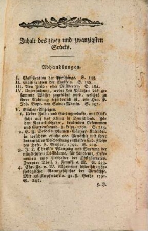 Journal für die Gärtnerey, welches eigene Abhandlungen, Auszüge und Urtheile der neuesten Schriften, so vom Gartenwesen handeln, auch Erfahrungen und Nachrichten enthält. 22. 1792
