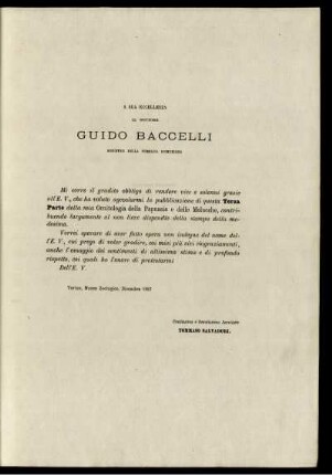 A Sua Eccellenza Il Dottore Guido Baccelli