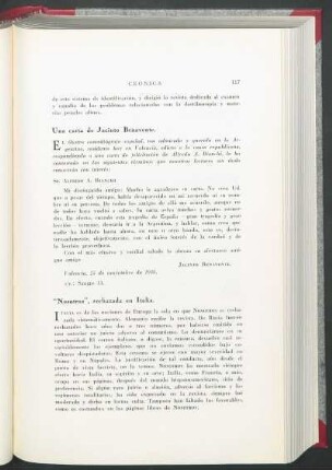 Una carta de Jacinto Benavente