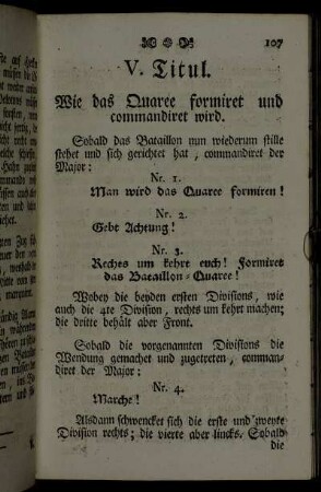 V. Titul. Wie das Quaree formiret und commandiret wird.