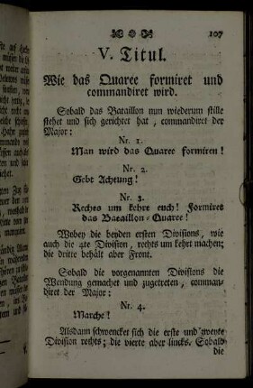 V. Titul. Wie das Quaree formiret und commandiret wird.