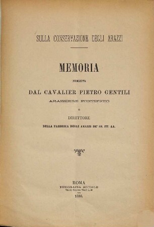 Sulla conservazione degli arazzi : memoria