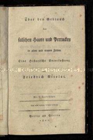 Anhandlung über den Gebrauch von Perücken