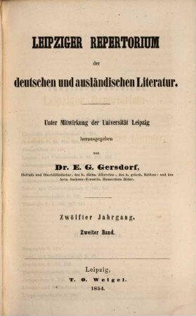 Leipziger Repertorium der deutschen und ausländischen Literatur, 46. 1854 = Jg. 12, Bd. 2