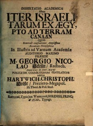 Diss. acad. sistens iter Israelitarum ex Aegypto ad terram Canaan