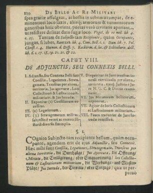 Caput VIII. De Adiunctis, Seu Connexis Belli.