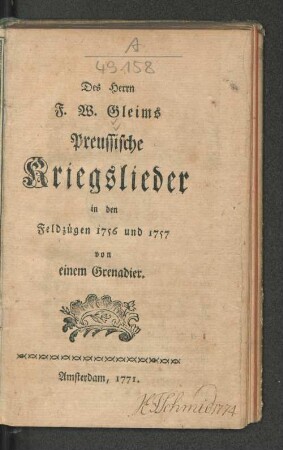 Des Herrn F.W. Gleims Preussische Kriegslieder in den Feldzügen 1756 und 1757