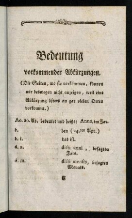 Bedeutung vorkommender Abkürzungen