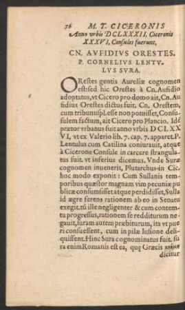 Anno urbis DCLXXXII ... Cn. Aufidius Orestes. P. Cornelius Lentulus Sura.