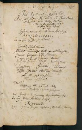 Winterhalbjahr 1698/1699. Rektorat Michael Müller