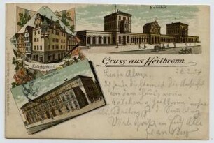 Mehrbildkarte, 3 Motive: Käthchenhaus, Bahnhof, Harmonie