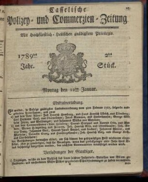 2tes Stueck, Montag den 12ten Januar. 1789