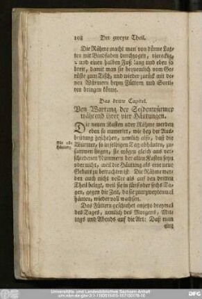 Das dritte Capitel. Von Wartung der Seidenwürmer während ihrer vier Häutungen.