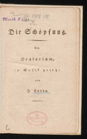 Die Schöpfung : Ein Oratorium