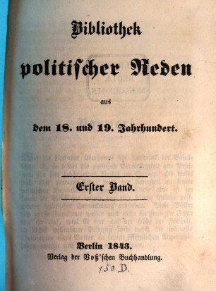 Bibliothek politischer Reden aus dem 18. und 19. Jahrhundert, 1