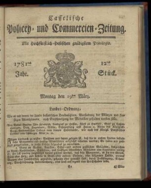 1781tes Jahr. 12tes Stück. Montag den 19ten März