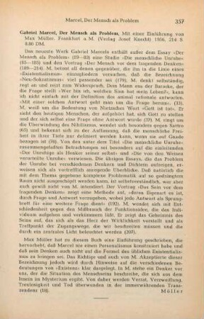 357 [Rezension] Marcel, Gabriel, Der Mensch als Problem