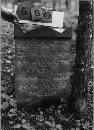 Grabstein 580 (Index: 99790963) Maße HxBxT: 63x41x10 cm Besonderheit: Kindergrab: Grabstein 580