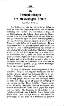 Rechenabteilungen der einklassigen Schule