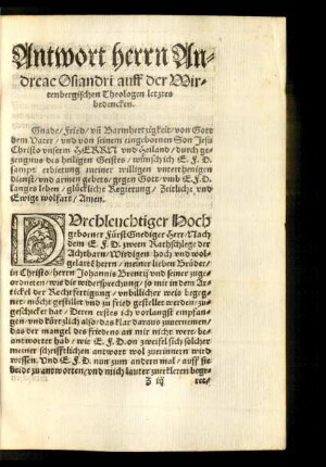Antwort herrn Andreae Osiandri auff der Wirtenbergischen Theologen letztes bedencken.