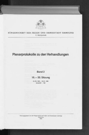 Wahlper. 11.1983/87, Bd. 2: Plenarprotokoll // Bürgerschaft der Freien und Hansestadt Hamburg