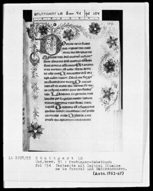 Gebetbuch des Konrad Peutinger — Initiale D mit anschließender Blumenranke, Folio 154recto