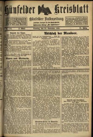 Erste Ausgabe vom Samstag, den 20. September 1930.