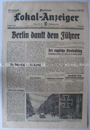 Tageszeitung "Berliner Lokal-Anzeiger" zu den Vorbereitungen in Berlin auf den Empfang Hitlers