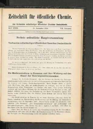 Sechste ordentliche Hauptversammlung des Verbandes selbständiger öffentlicher Chemiker Deutschlands.