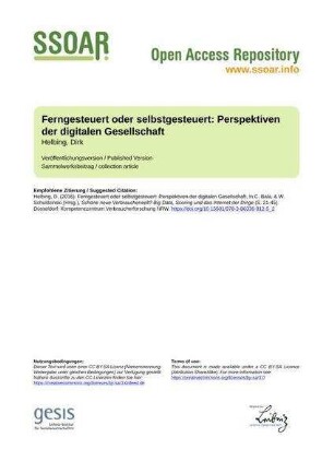 Ferngesteuert oder selbstgesteuert: Perspektiven der digitalen Gesellschaft