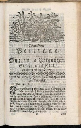 Siebzehntes Blat, ... den 29ten October