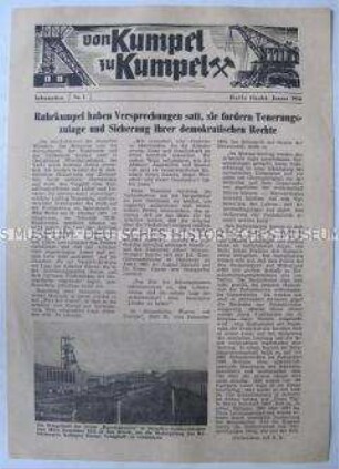 Informationsblatt der IG Bergbau der DDR u.a. zum Lohnkampf der Bergarbeiter im Ruhrgebiet
