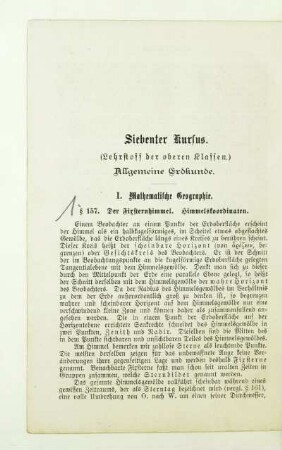 Siebenter Kursus. (Lehrstoff der oberen Klassen.)