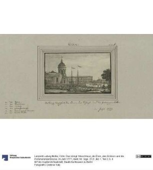 Cölln. Das königl. Waschhaus, der Dom, das Schloss und die Pommeranzenbrücke. Im Jahr 1777