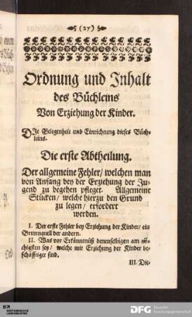 Ordnung und Inhalt des Büchleins.