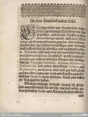 An den Kunstliebenden Leser.