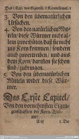 Das Erste Capitel/Von den vornehmsten Eigenschafften der Korn-Würmer.