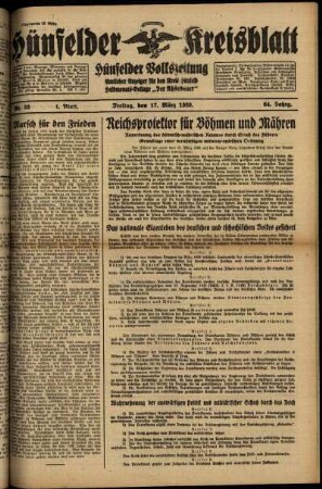 Erste Ausgabe vom Freitag, den 17. März 1939.