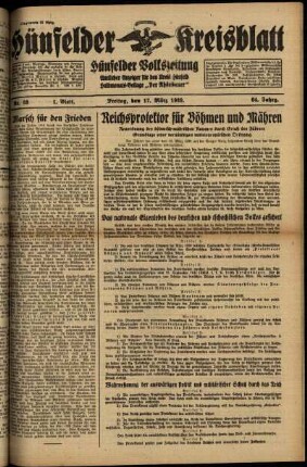 Erste Ausgabe vom Freitag, den 17. März 1939.