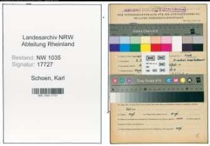 Entnazifizierung Karl Schoen , geb. 02.09.1885 (Bergmann)