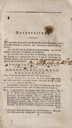 Kleine lateinische Grammatik mit leichten Lectionen für Anfänger
