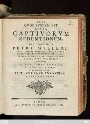 De Eo Qvod Ivstvm Est Circa Captivorvm Redemtionem