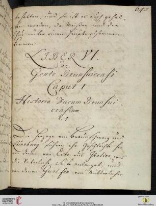 LJBER VI. de Gente Brunsuicensi Caput 1 Historia Ducum Brunsuicensium. §. 1