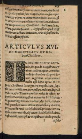 Articulus XVI. De Magistratu Et Rebus Civilibus.