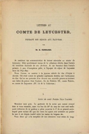 Lettres au comte de Leycester, pendant son séjour aux Pays-Bas
