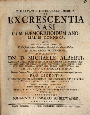 Diss. inaug. med. de excrescentia nasi cum haemorrhoidum anomaliis connexa
