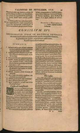 Consilium XVI. Informatio Iuris In Materia Feudali ...
