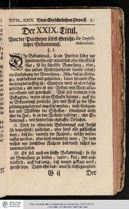 Der XXIX. Titul. Von der Parthyen selbst Gerichtlicher Bekanntnusz